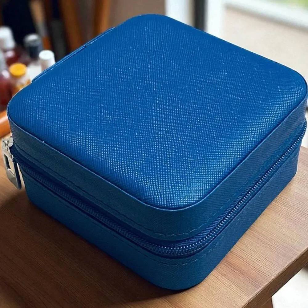 NWT Jewelry Box Case Blue Pu Leather Jewelry Organizer Earrings Bracelets Rings